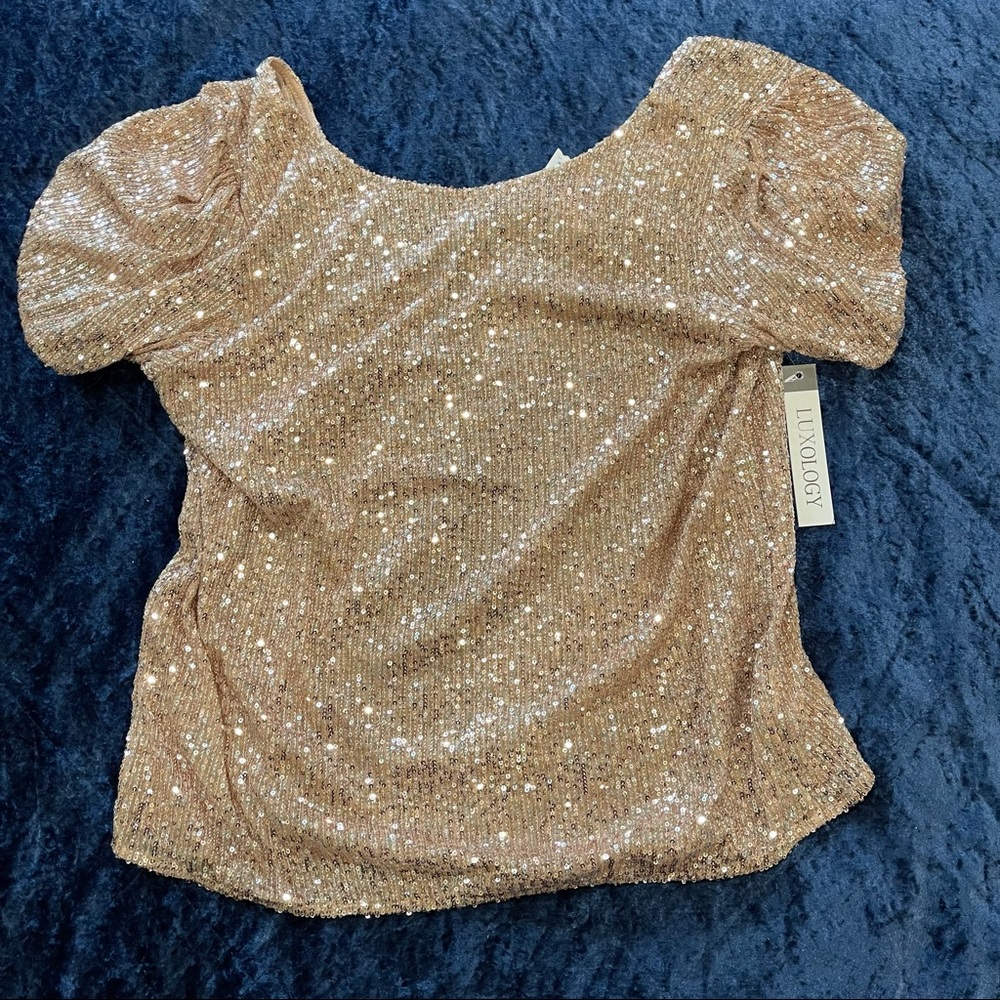 NWT Luxology Sequin Blouse with Balloon Sleeves
